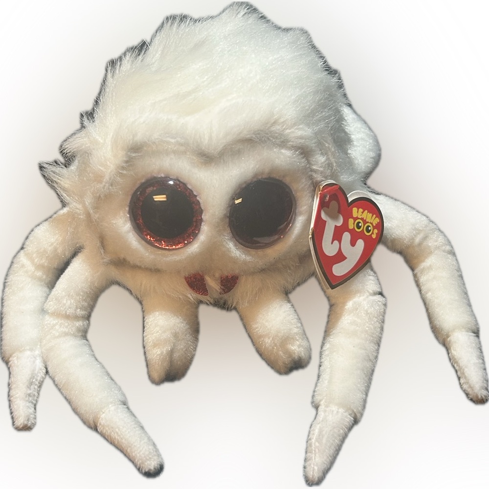 Ty Beanie Boos Fluffy White Spider Plush. Spinerella. DOB 11/12.